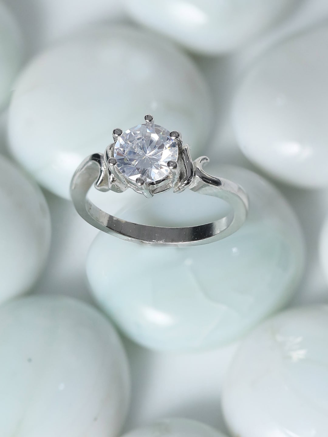 

SHEER by Priyaasi Silver-Plated White 92.5 Sterling Silver CZ-Studded Finger Ring