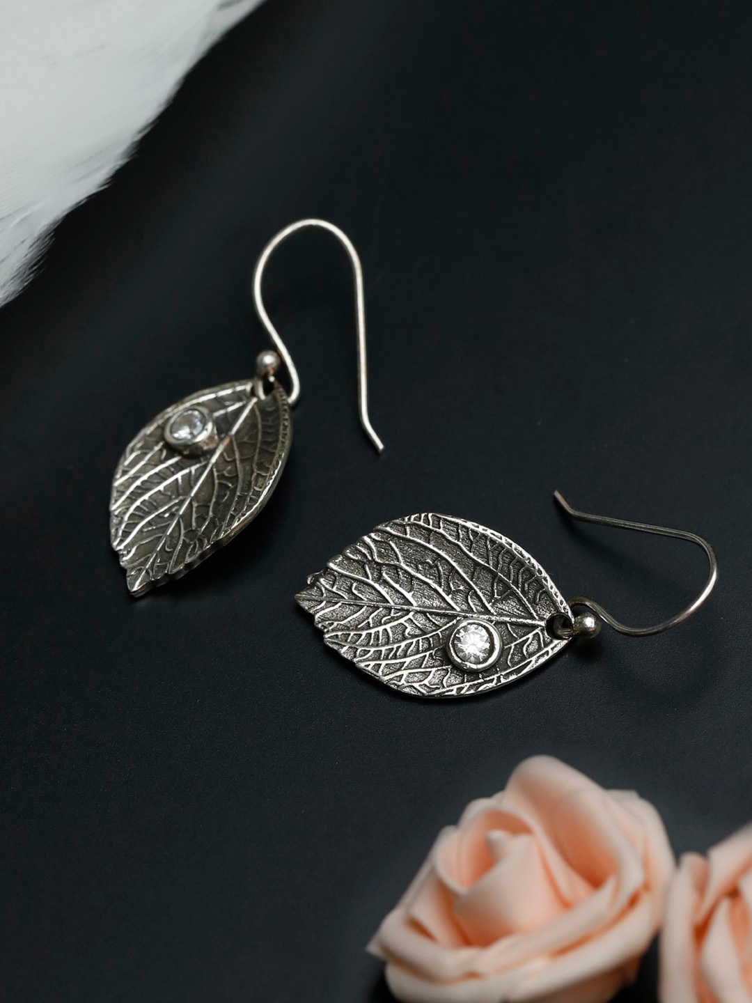 

SHEER by Priyaasi 925 Sterling Silver Leaf Shaped Drop Earrings