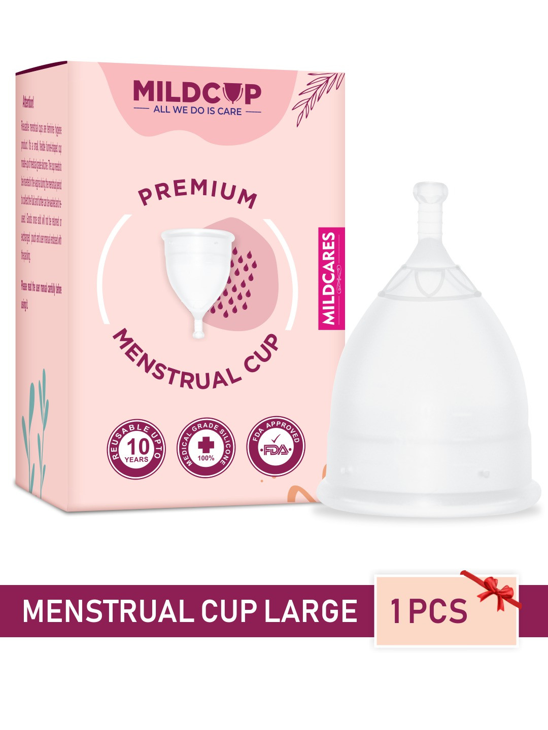 

MILDCUP Reusable FDA Approved Menstrual Cup - L, Transparent