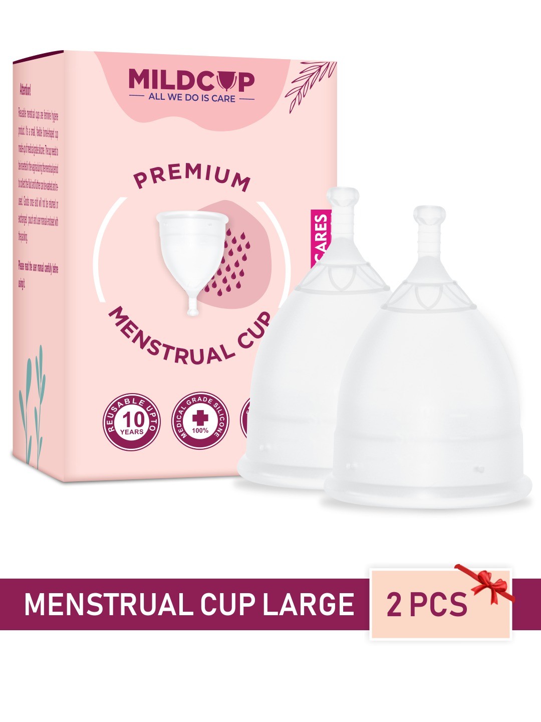 

MILDCUP Pack of 2 Reusable FDA Approved Large Size Menstrual Cup, Transparent