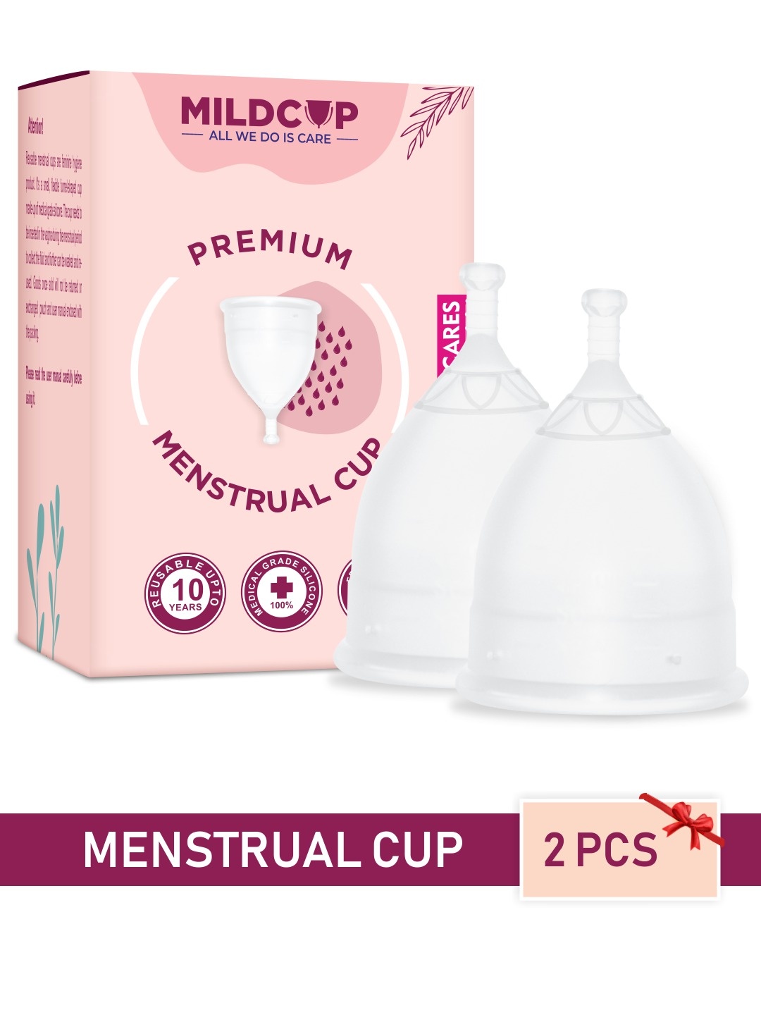 

MILDCUP Pack of 2 Transparent Reusable Menstrual Cup - Large