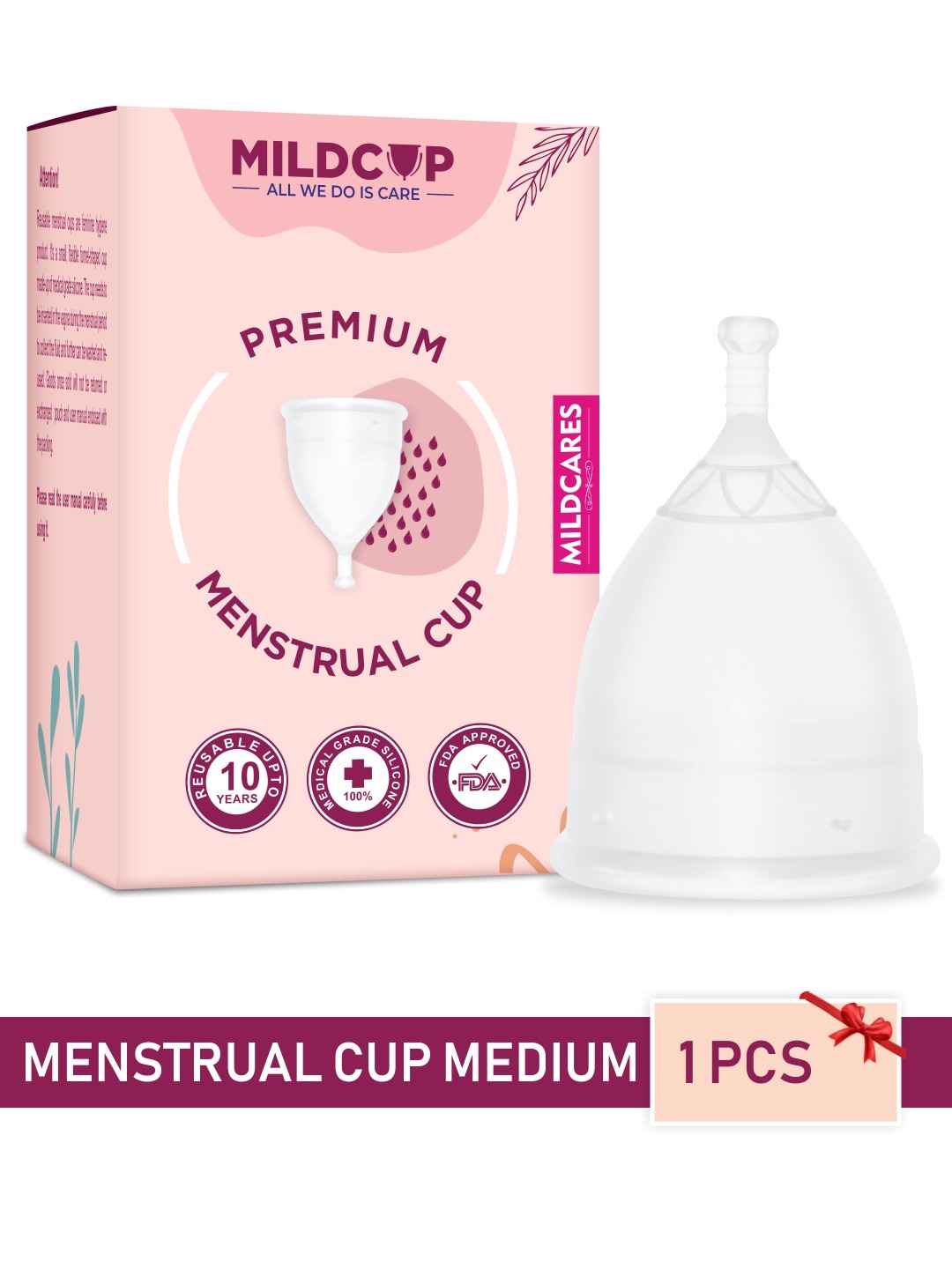 

MILDCUP Reusable FDA Approved Medium Size Menstrual Cup, Transparent
