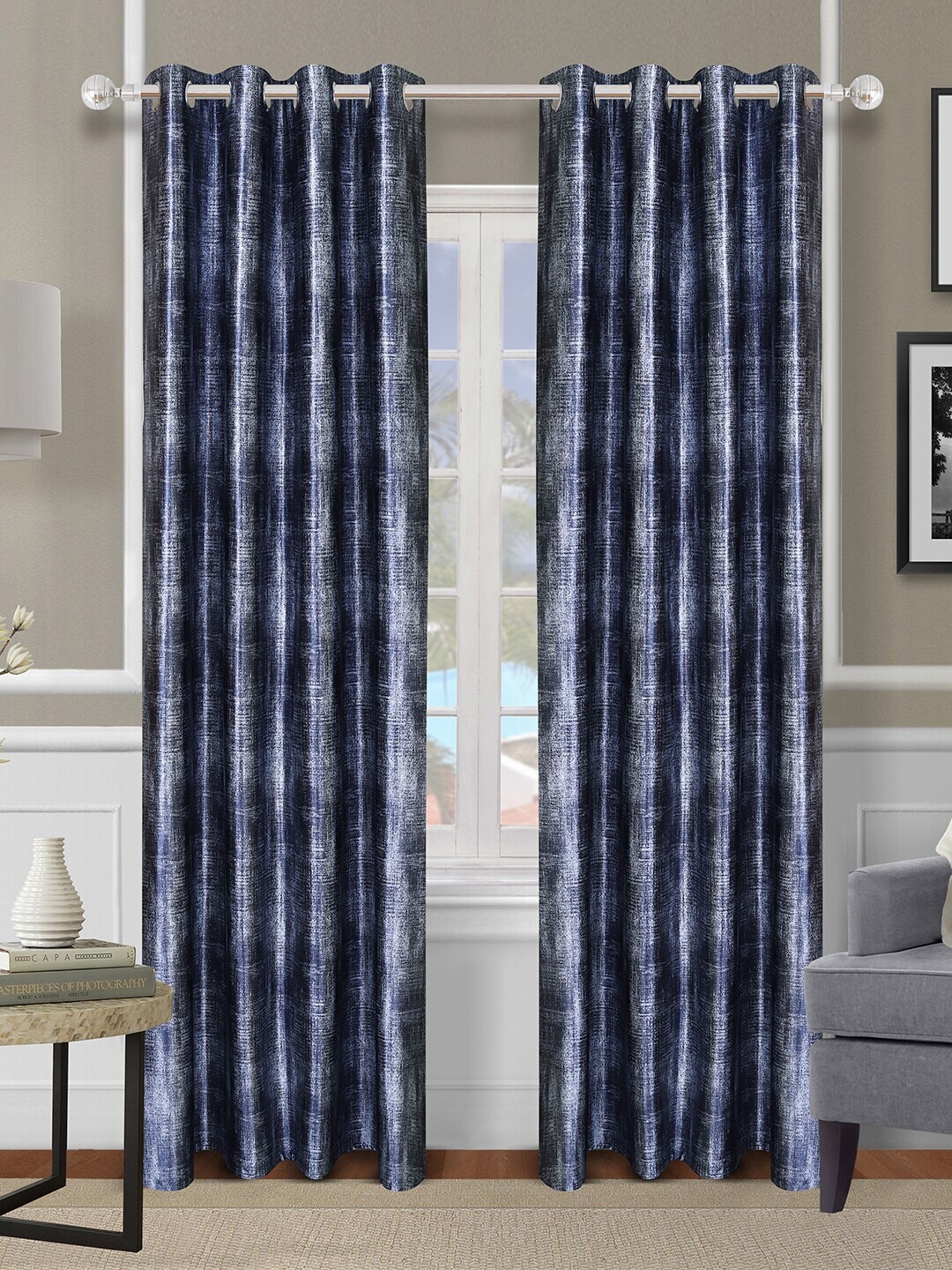 

ROMEE Blue Set of 2 Room Darkening Door Curtain