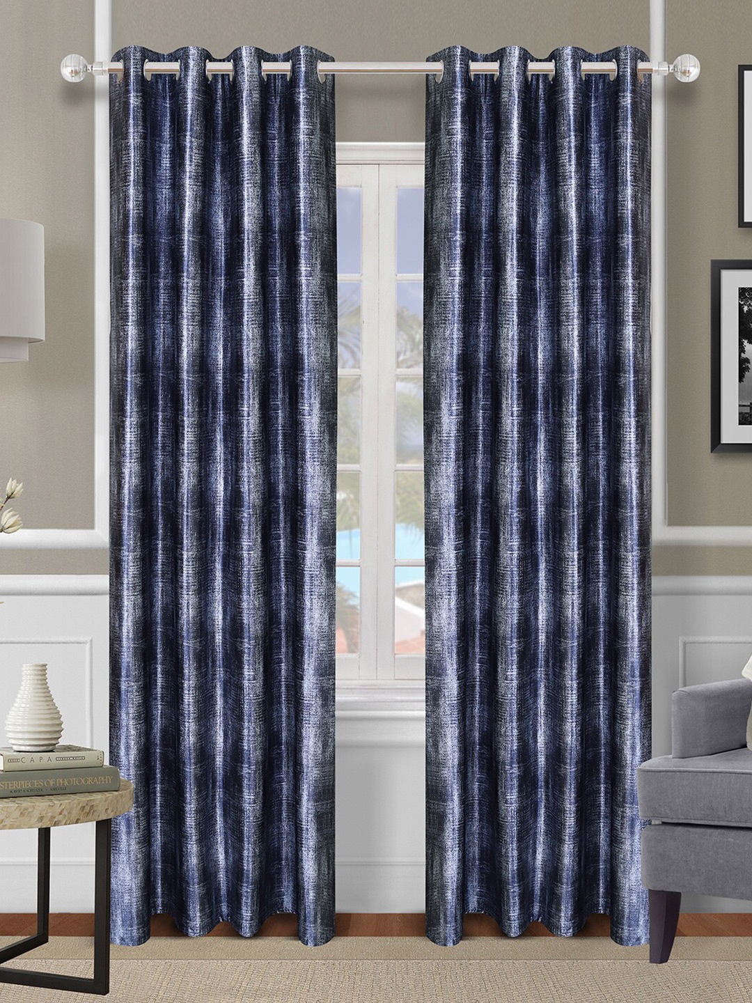 

ROMEE Blue Set of 2 Room Darkening Long Door Curtain