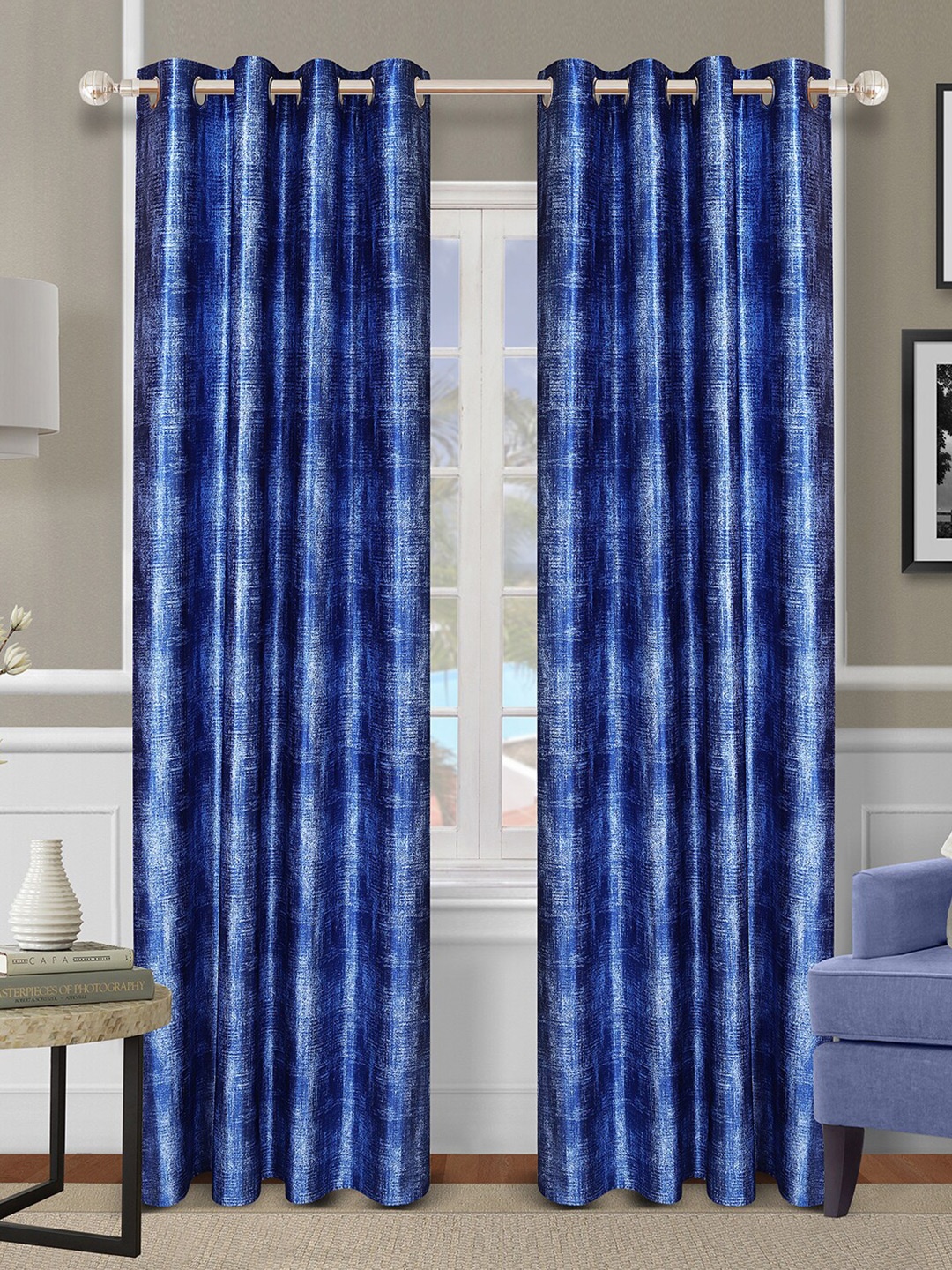 

ROMEE Blue Set of 2 Room Darkening Door Curtain