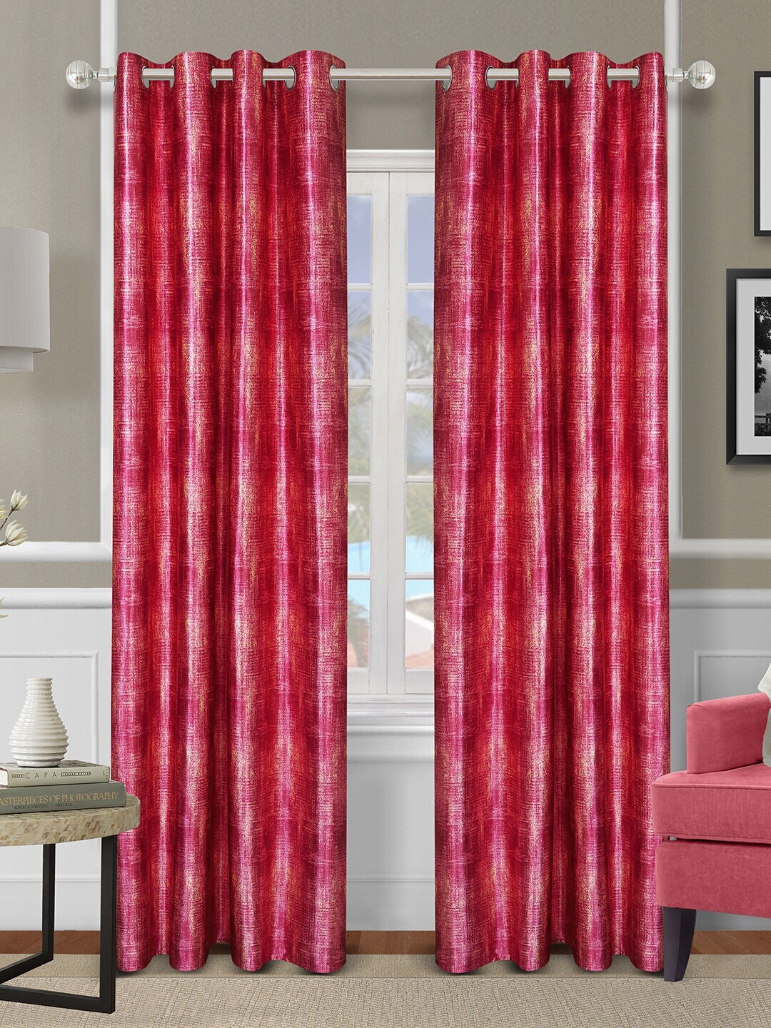 

ROMEE Pink Set of 2 Room Darkening Long Door Curtain