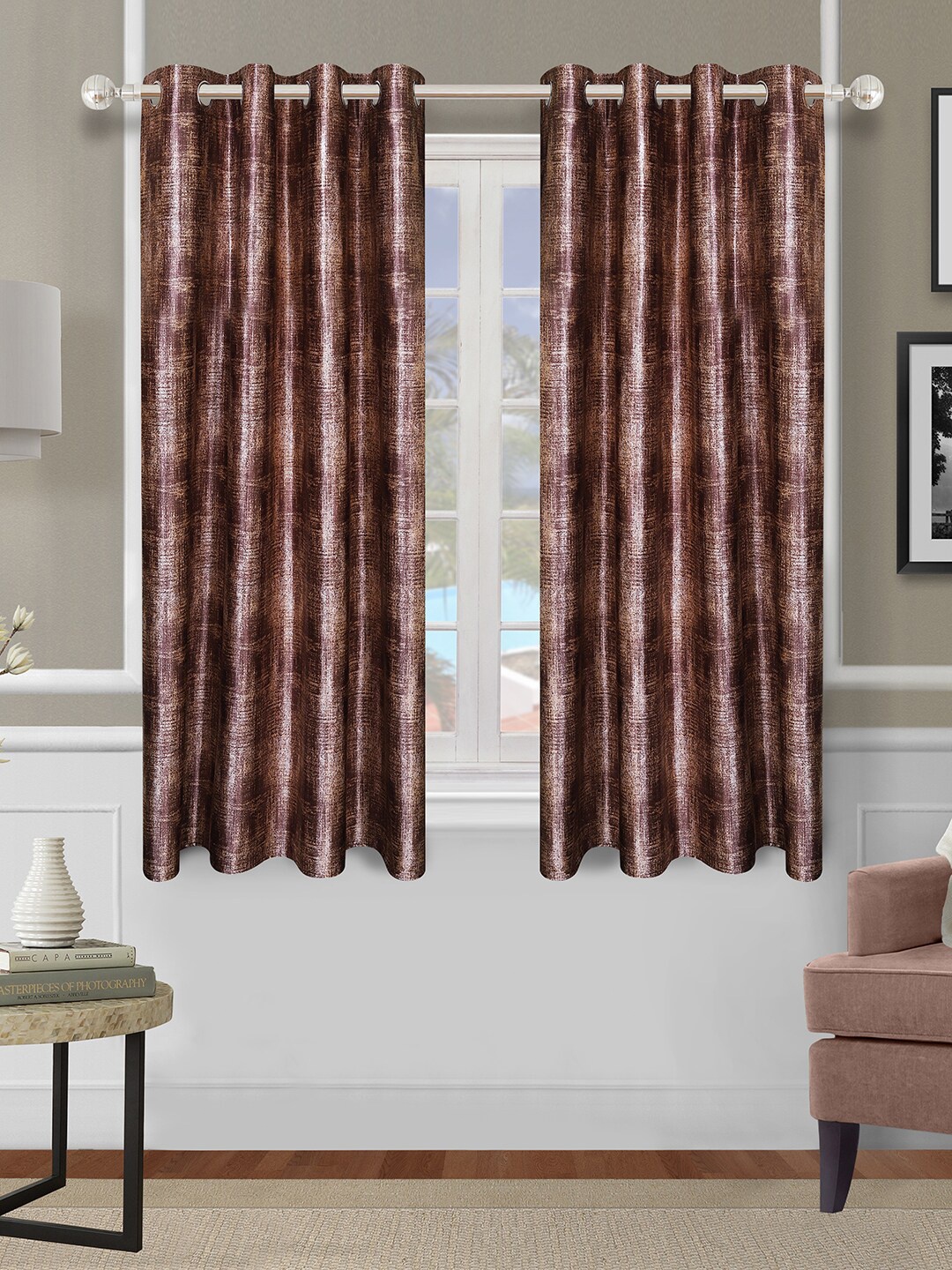 

ROMEE Brown Set of 2 Room Darkening Window Curtains