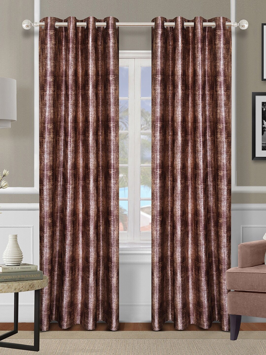 

ROMEE Brown Set of 2 Room Darkening Door Curtains