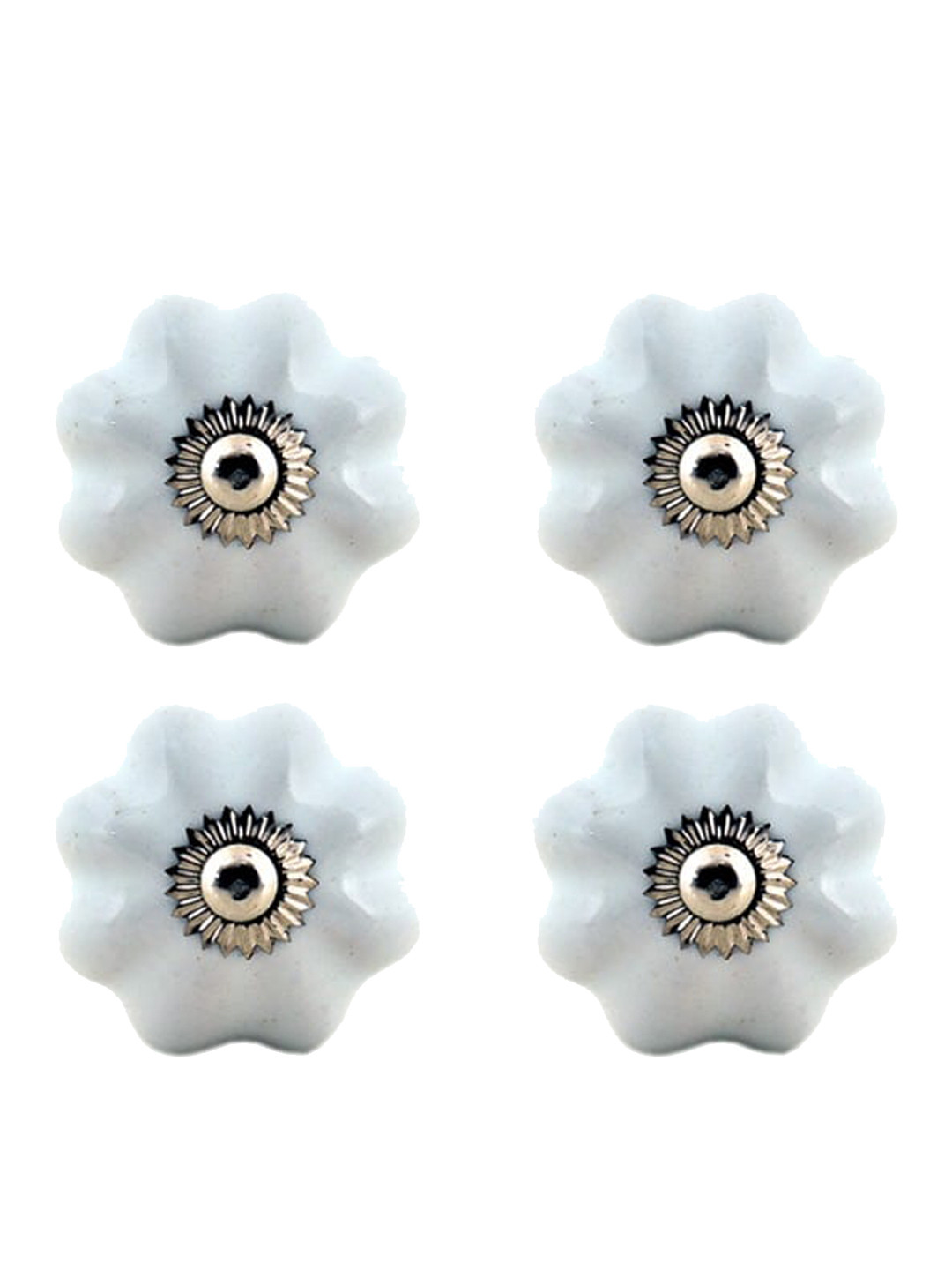 

The Decor Mart Set Of 4 White Ceramic Decorative Knobs