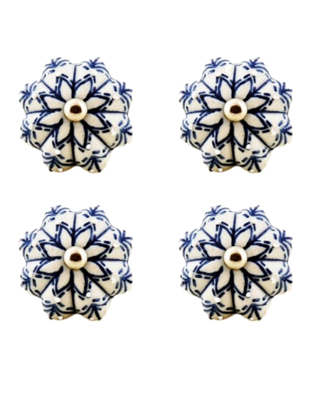 

The Decor Mart Set Of 4 Blue & White Ceremic Decorative Knobs