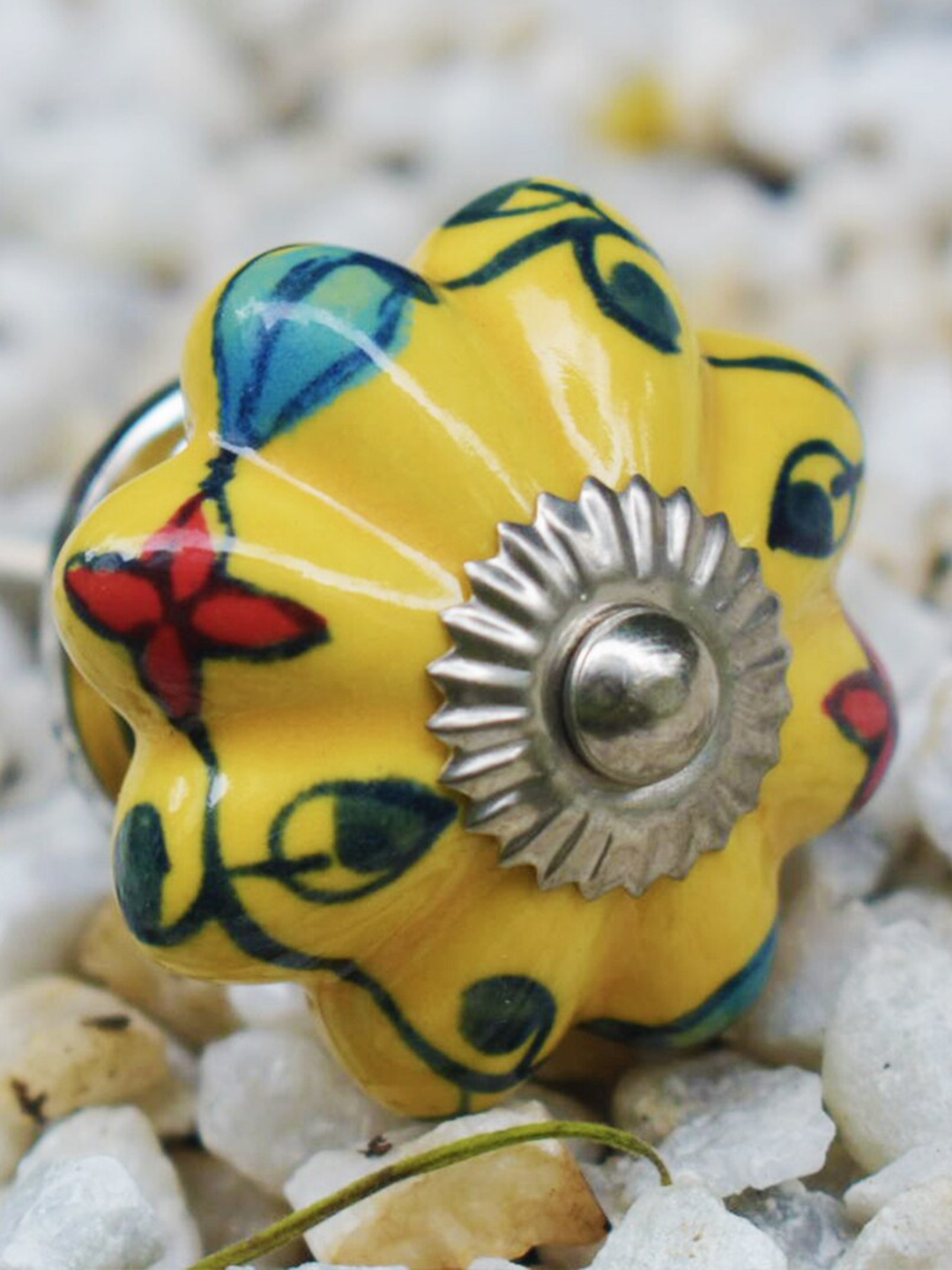 

The Decor Mart Set Of 4 Yellow Ceramic Decorative Knobs