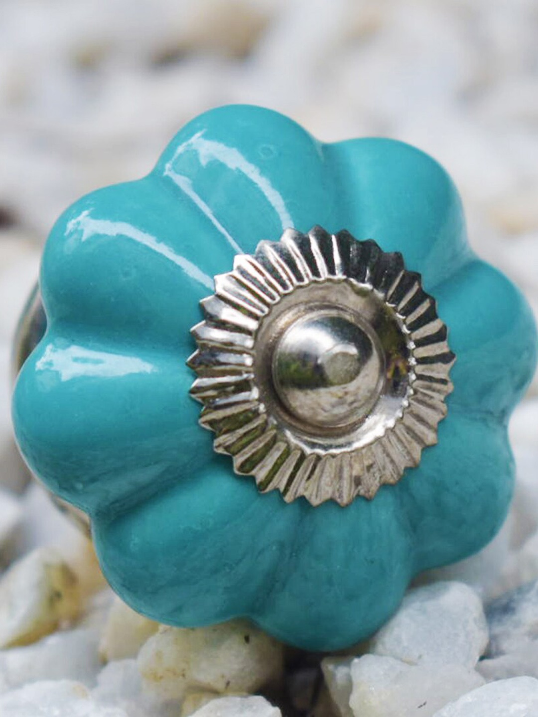 

The Decor Mart Set Of 4 Turquoise Blue Textured Ceramic Decorative Knobs