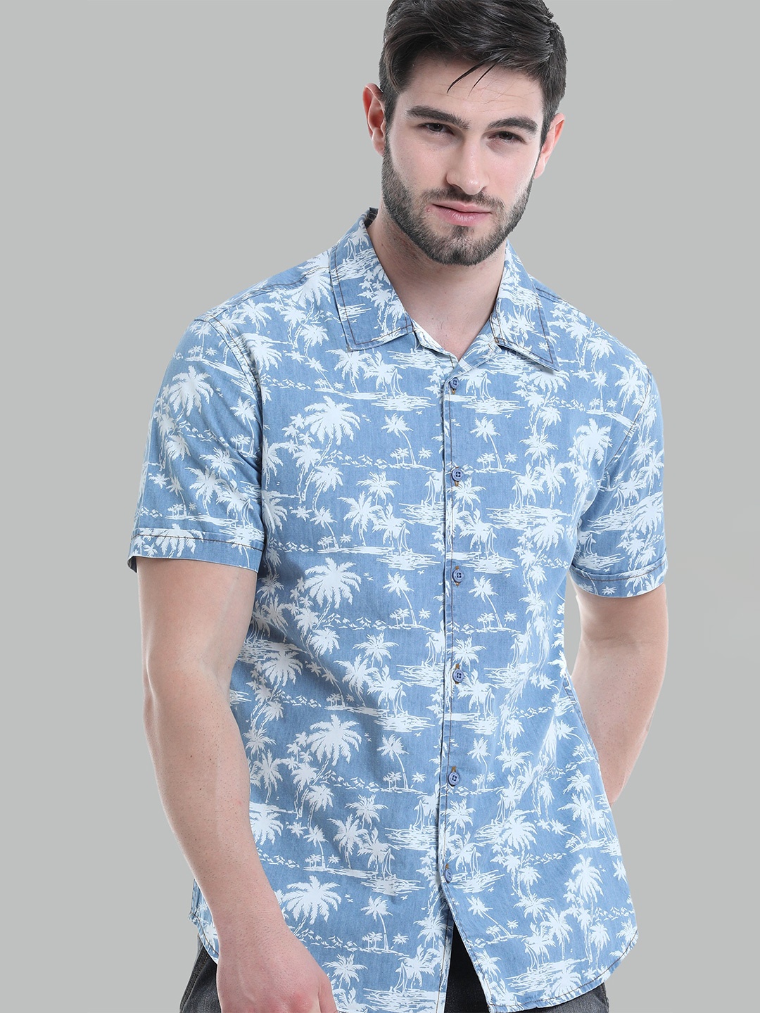 

HERE&NOW Men Blue Slim Fit Tropical Printed Casual Shirt