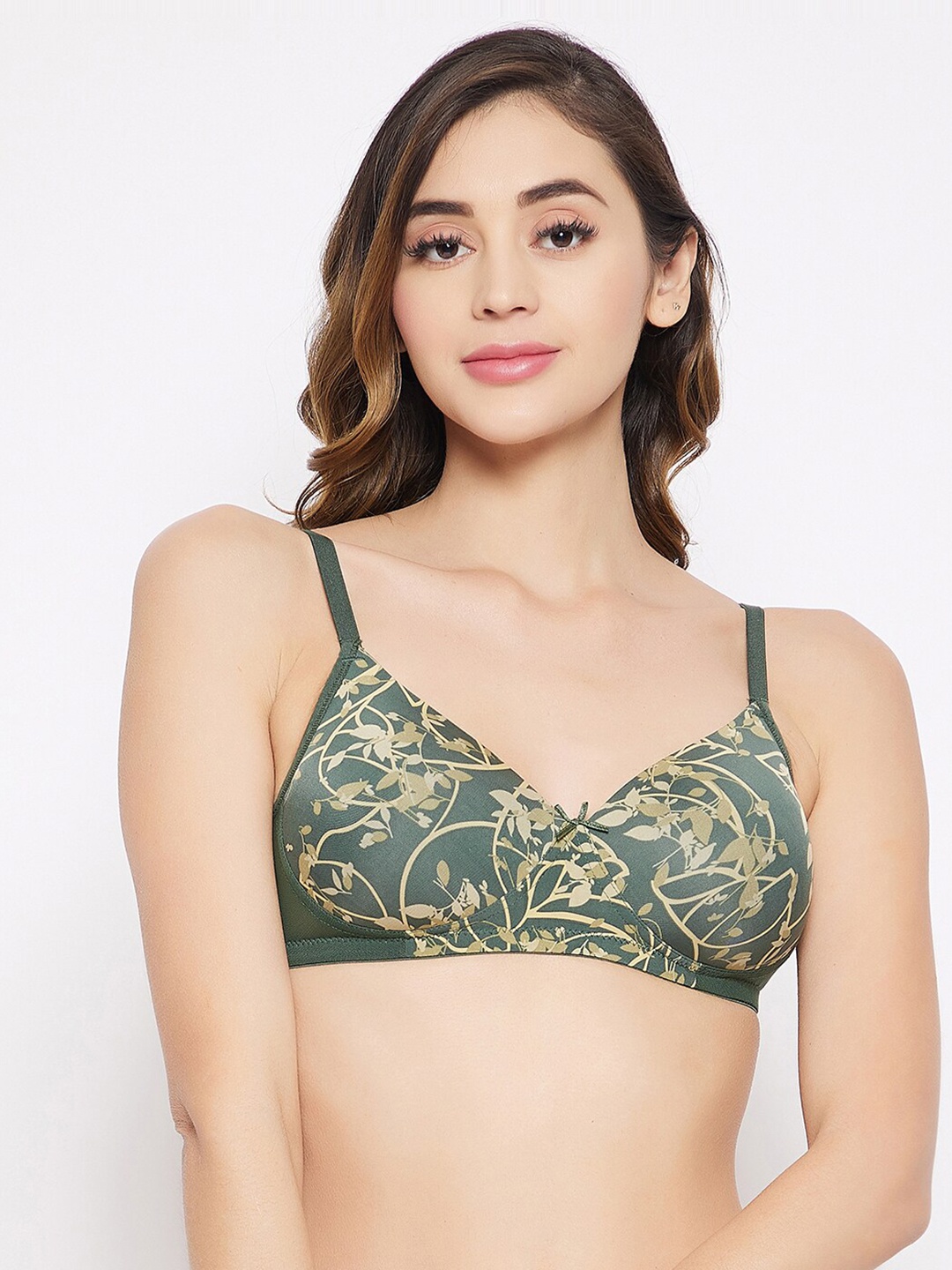 

Clovia Green & Cream-Coloured Floral Bra Lightly Padded BR1737Q1732B