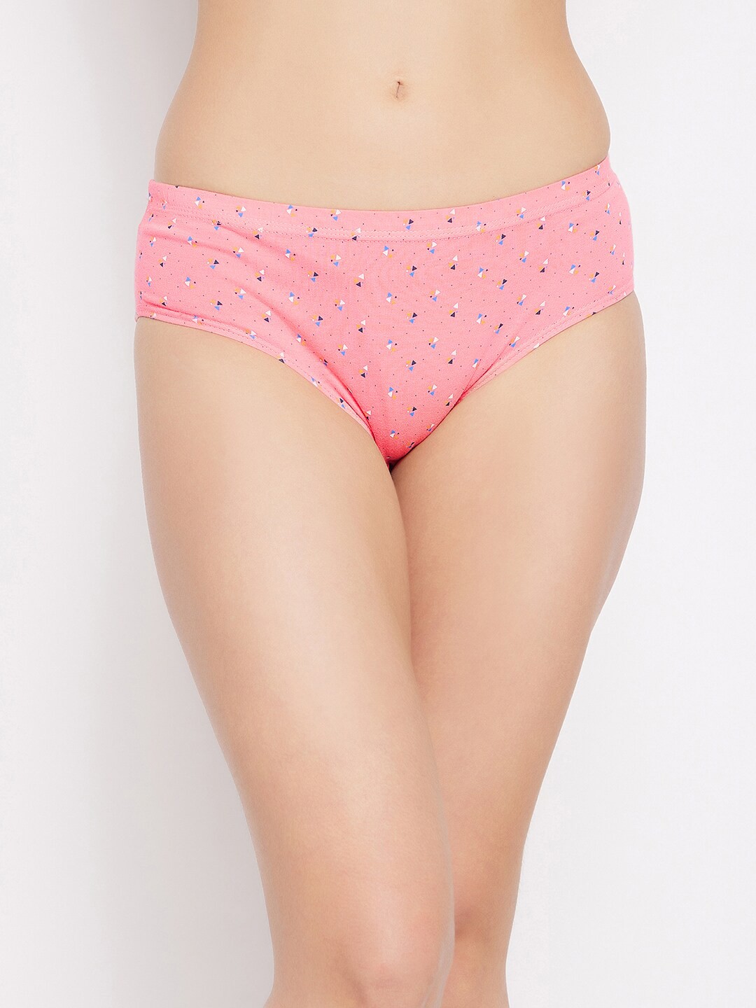 

Clovia Peach-Coloured Mid Waist Printed Cotton Hispter Brief PN2855X343XL