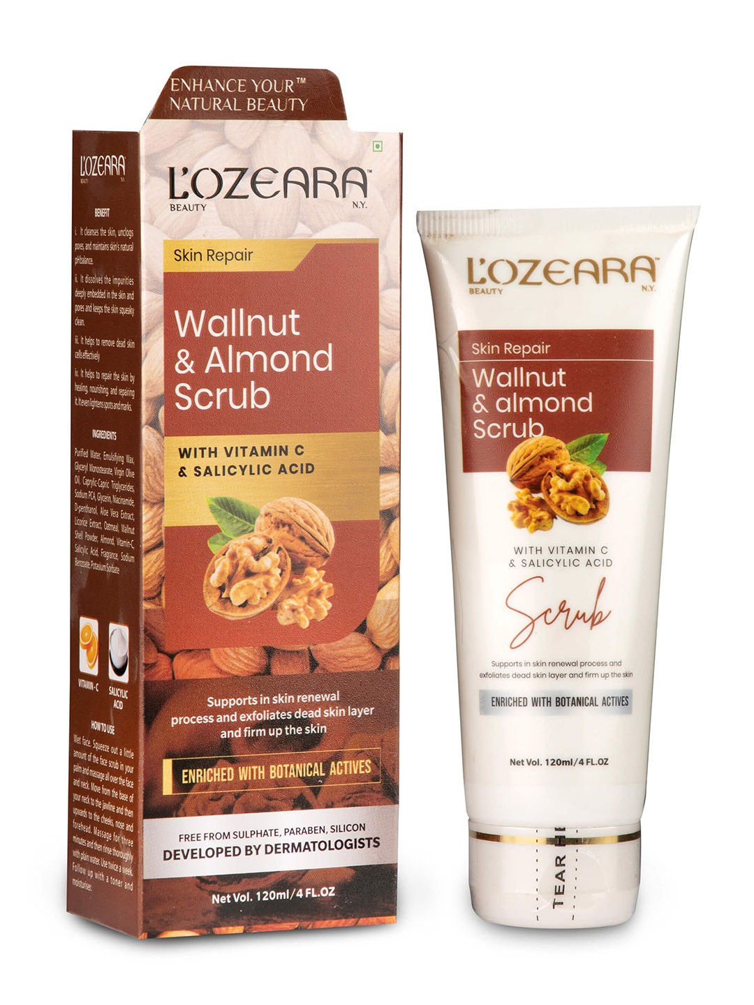 

LOZEARA BEAUTY N.Y Walnut & Almond Skin Repair Face Scrub - 120ml, Brown