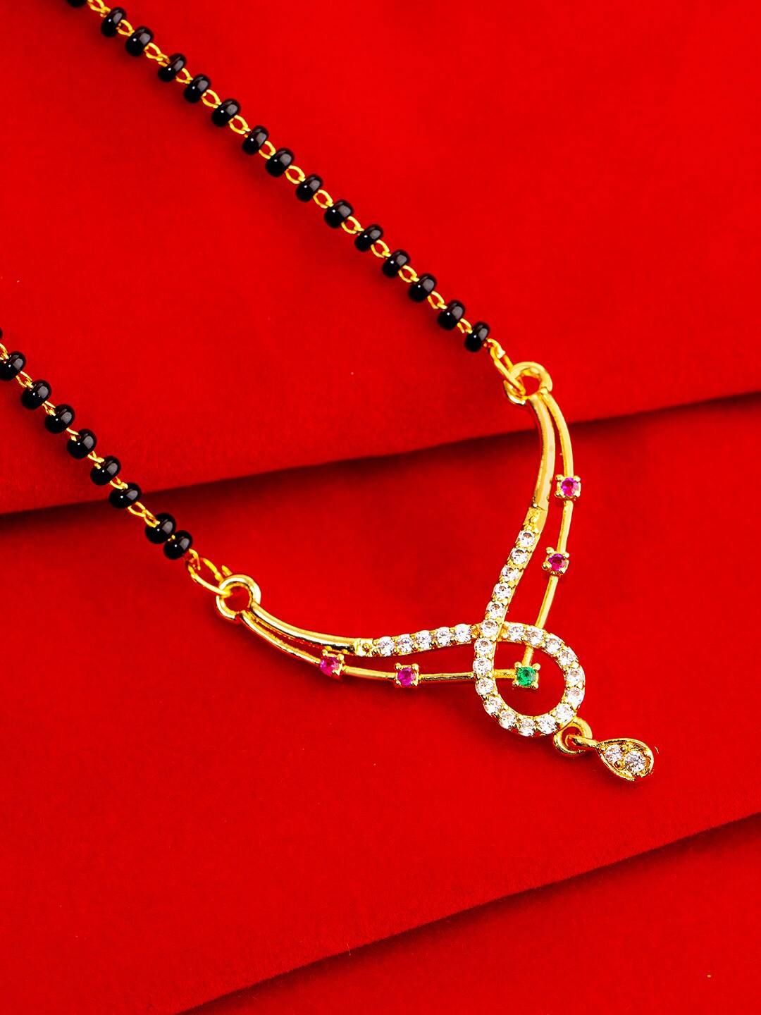 

Studio Voylla Black Gold-Plated Beaded & CZ Stone Studded Mangalsutra