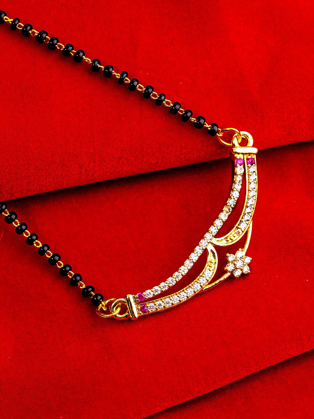 

Studio Voylla Black Gold-Plated Beaded & CZ Stone Studded Mangalsutra