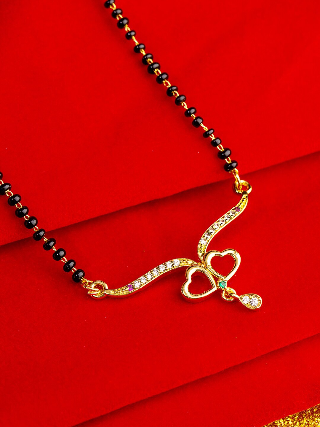 

Studio Voylla Black Gold-Plated Beaded & CZ Stone Studded Mangalsutra