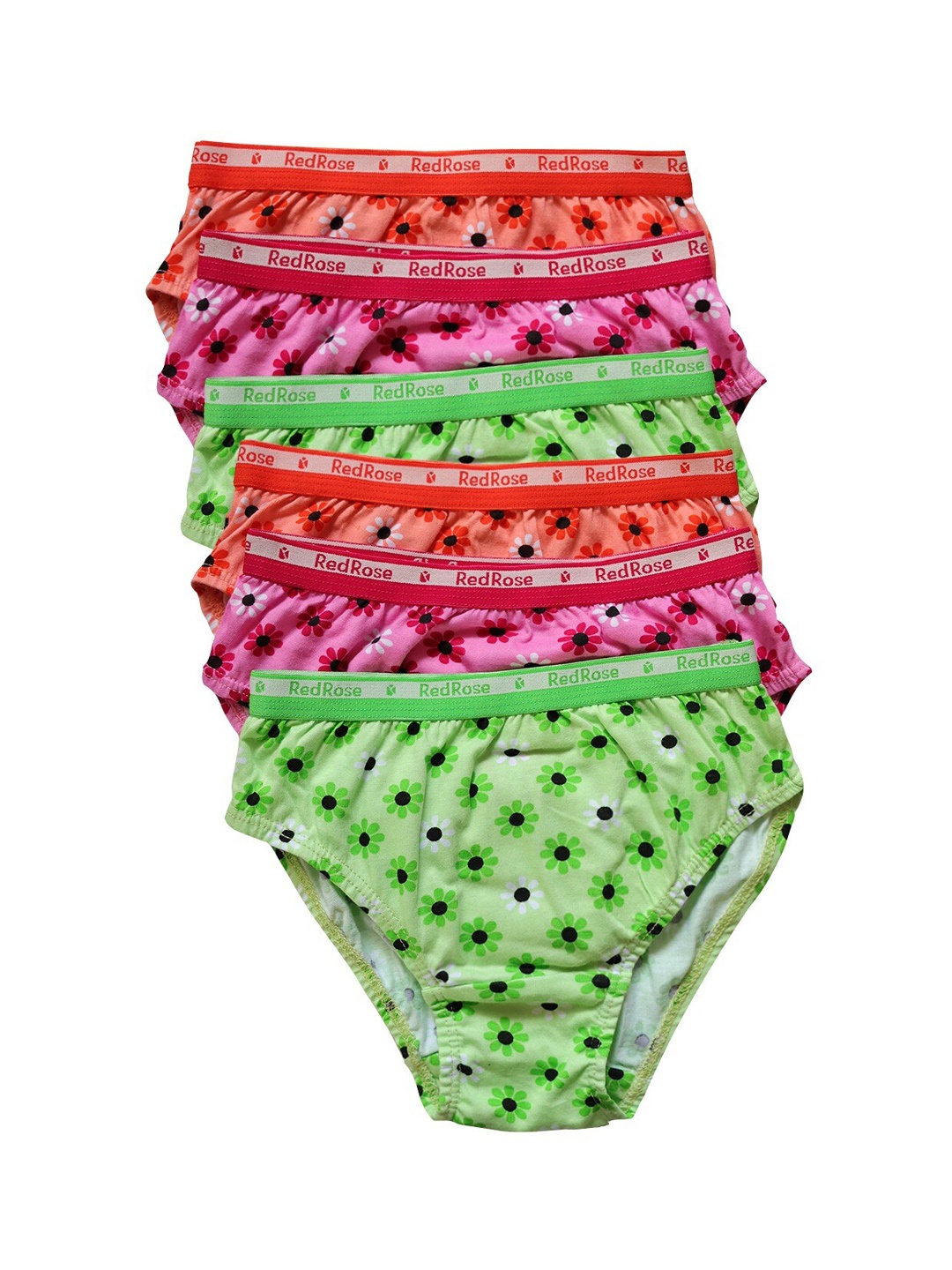 

Red Rose Girls Pack Of 6 Cotton Floral Print Basic Briefs BABY53PO6, Green