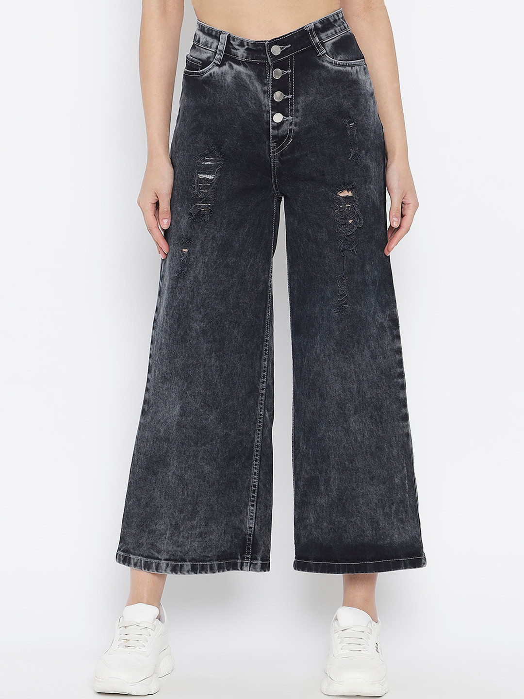 

The Dry State Women Grey Straight Fit Mildly Distressed Stretchable Jeans