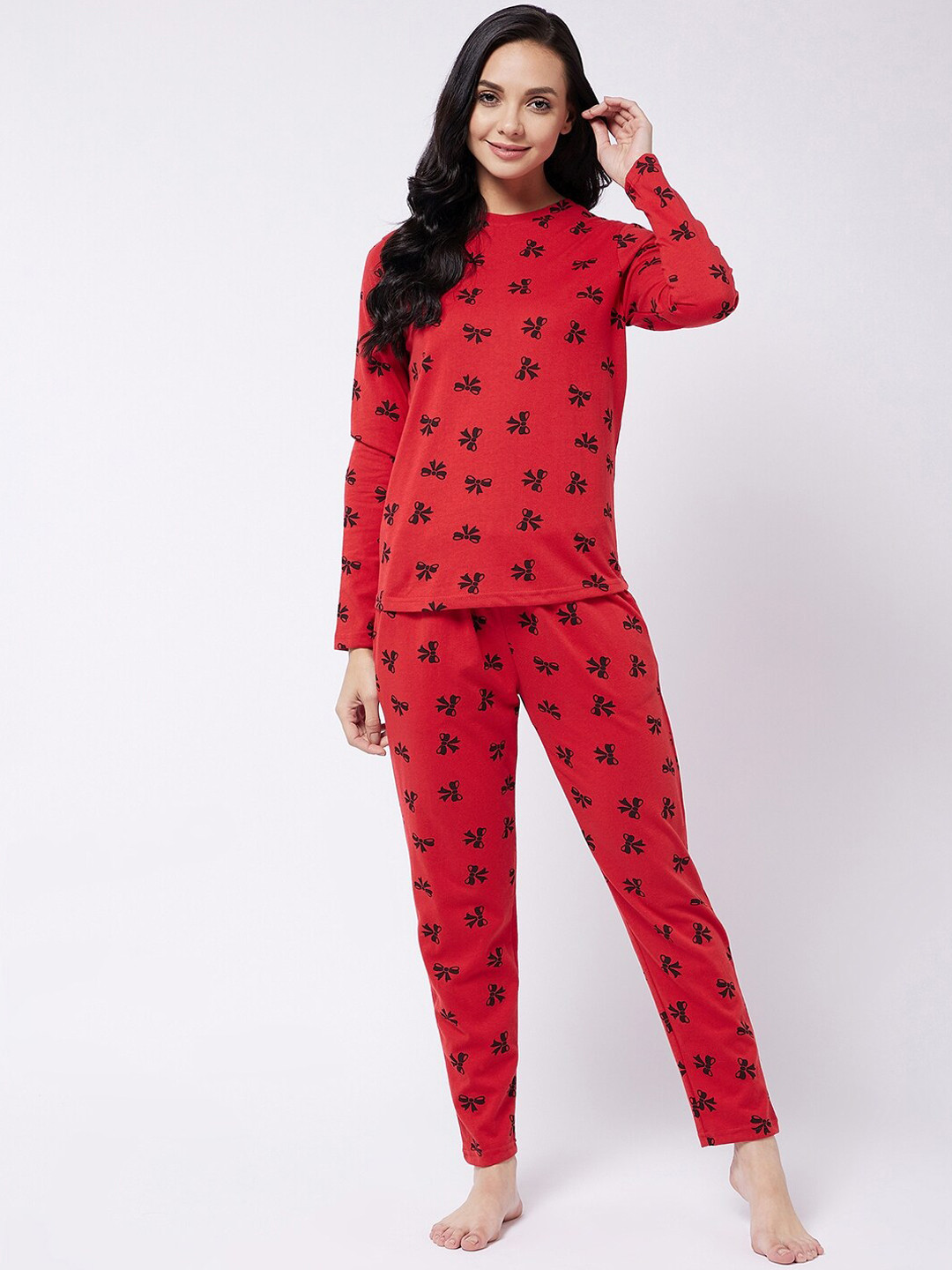 

Vvoguish Women Red & Black Printed Night suit