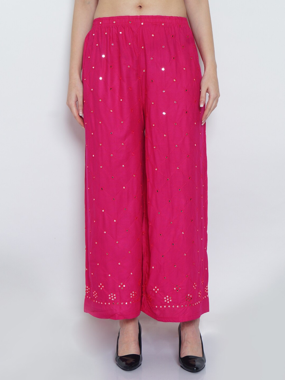 

GRACIT Women Pink Embroidered Knitted Palazzos