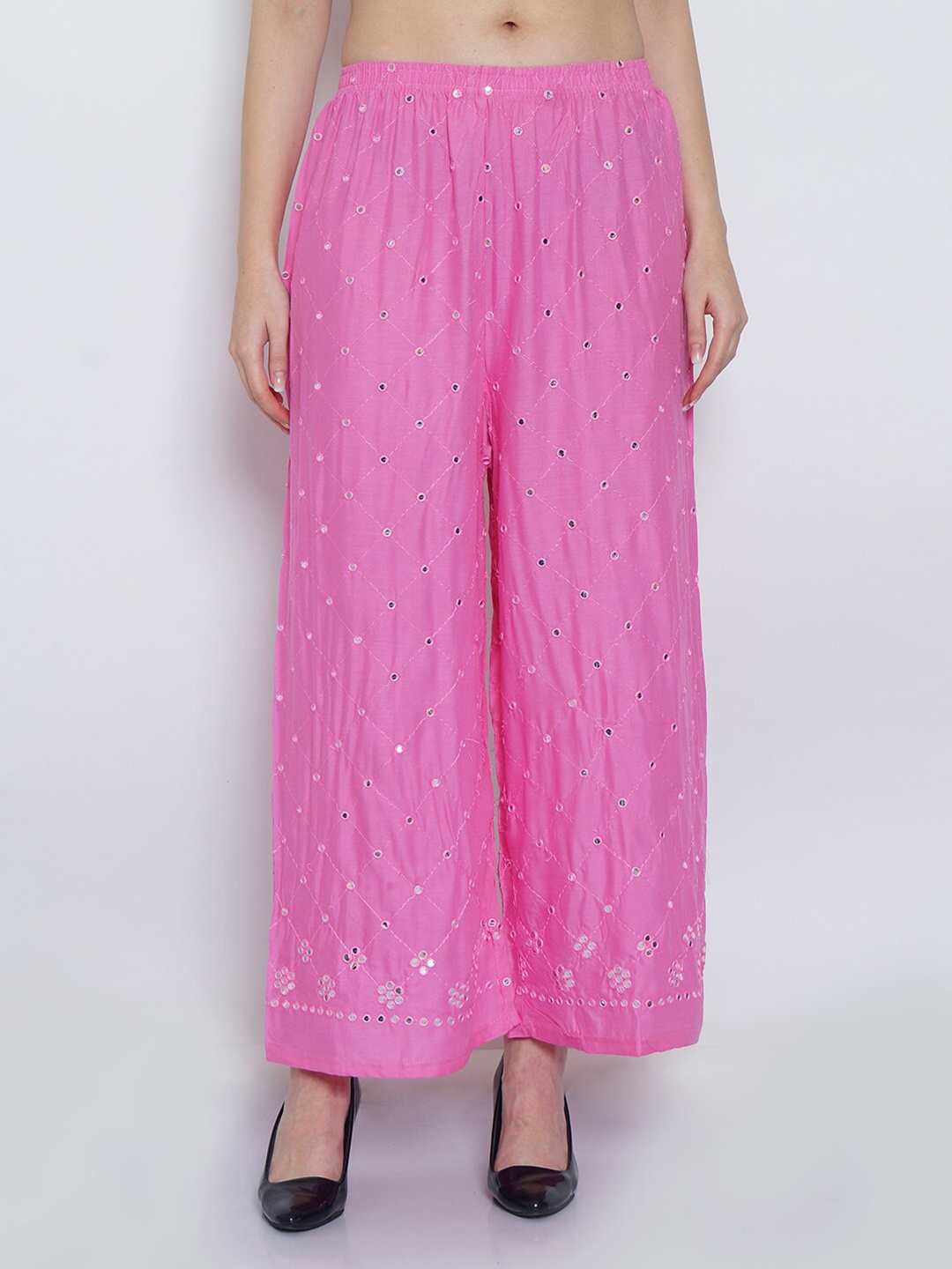 

GRACIT Women Pink Embroidered Knitted Ethnic Palazzos