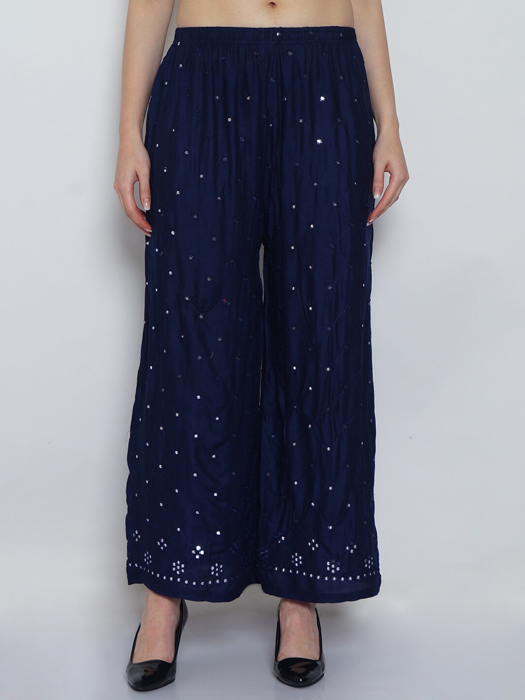

GRACIT Women Navy Blue Ethnic Motifs Printed Knitted Palazzos