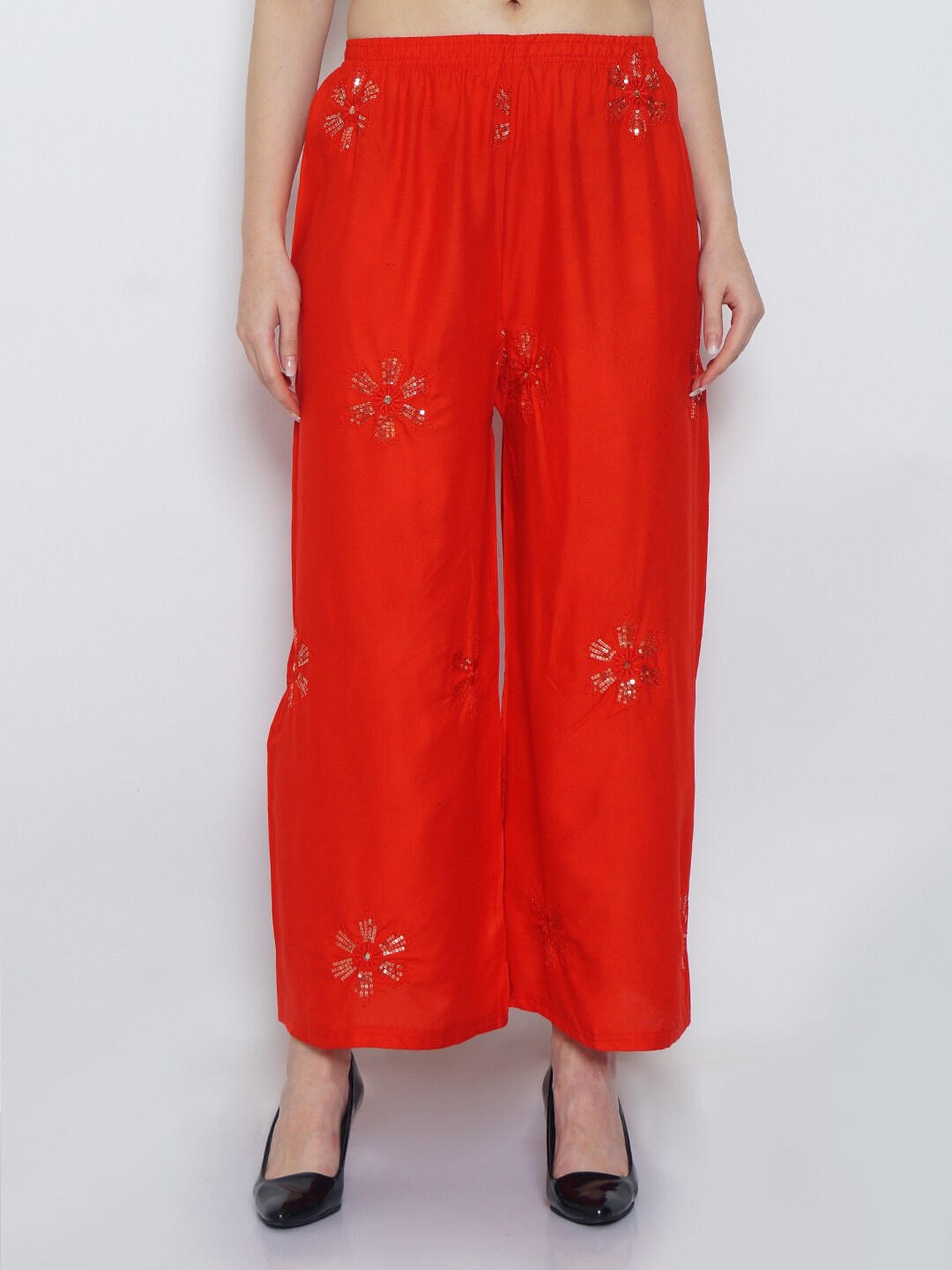 

GRACIT Women Red Embellished Wide Leg Palazzo