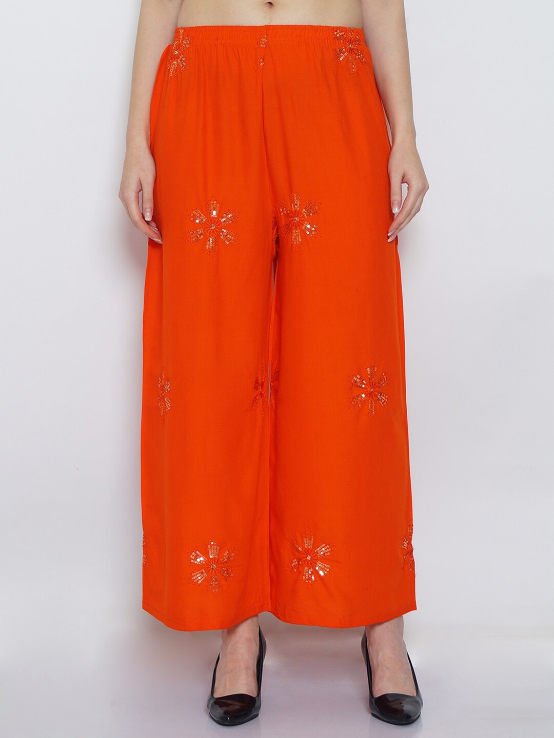 

GRACIT Women Orange & Gold-Toned Ethnic Motifs Embellished Palazzos