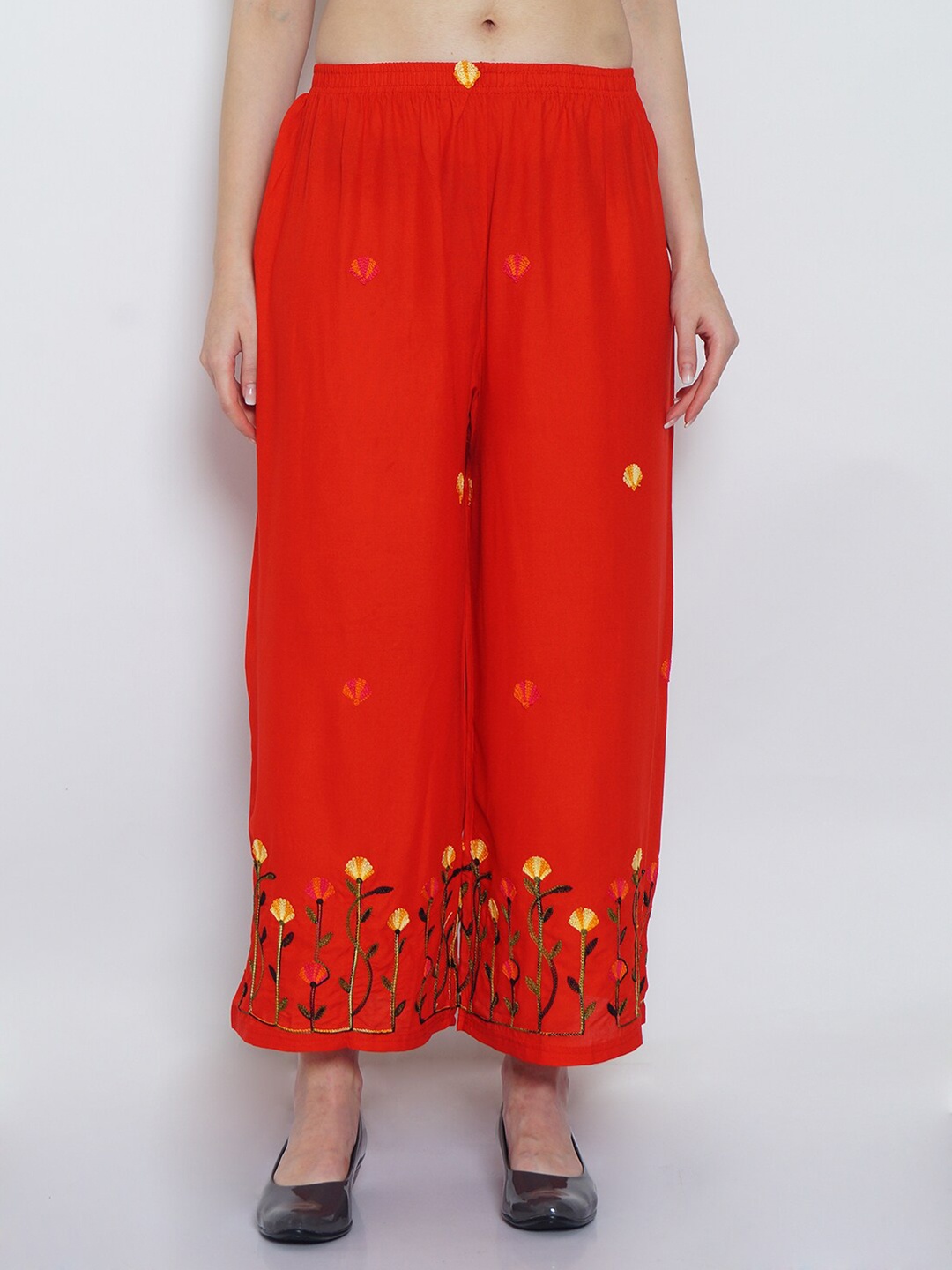 

GRACIT Women Red & Yellow Floral Embroidered Palazzos