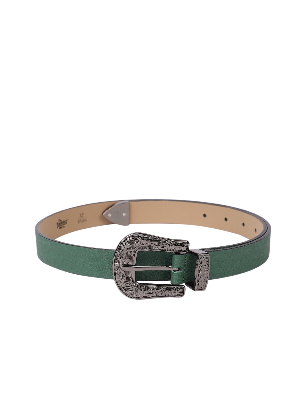 

The Roadster Lifestyle Co Women Green Solid Slim Casual Belt with Designed Buckle