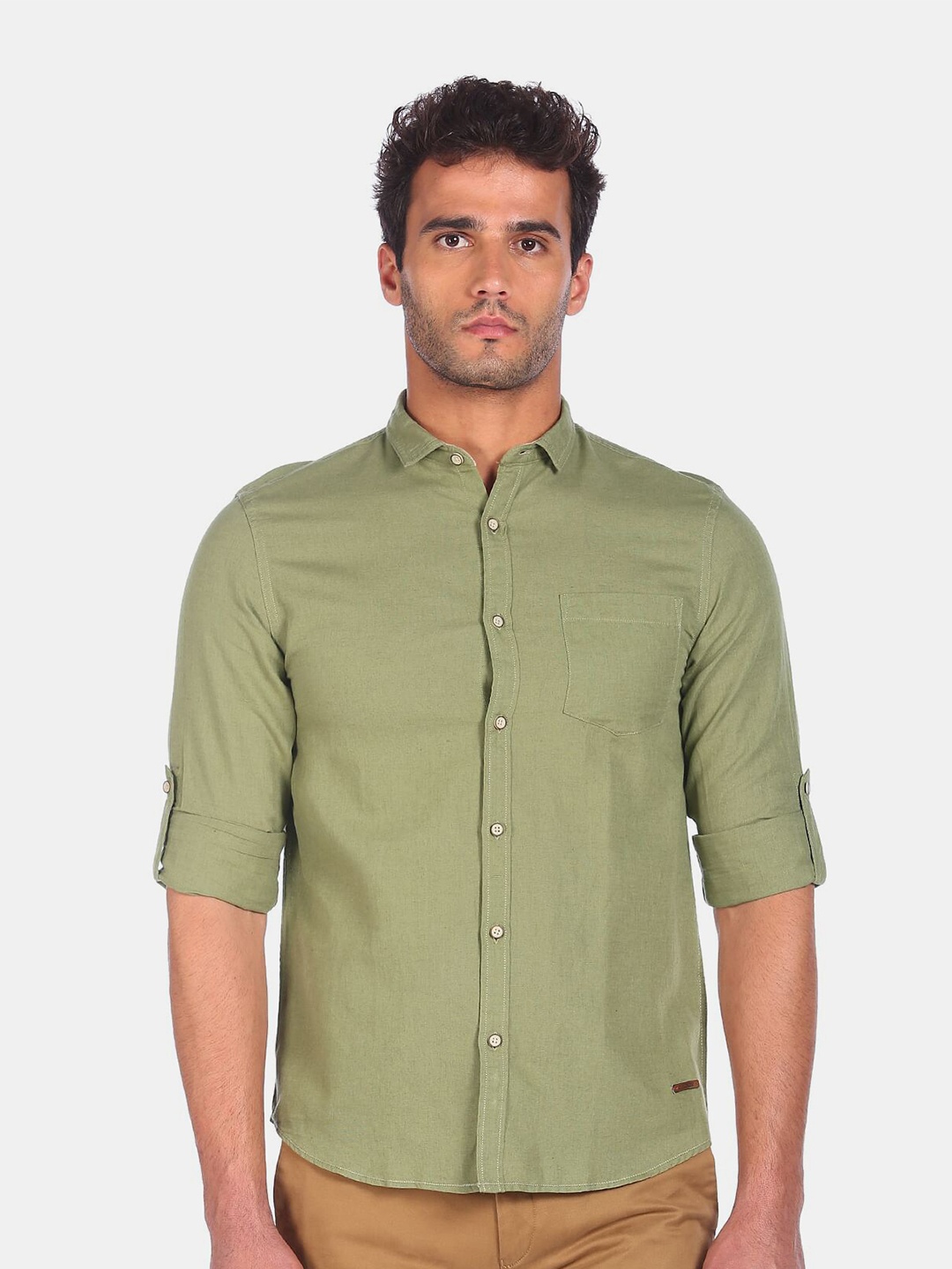 

Cherokee Men Green Casual Shirt