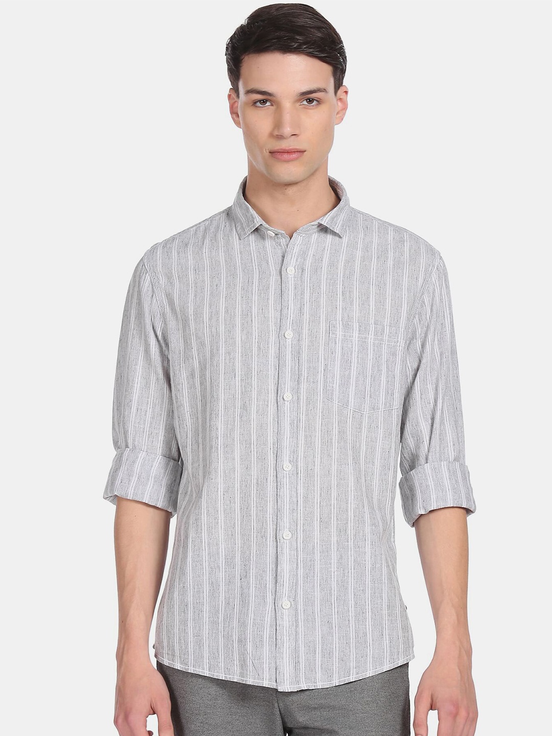 

Cherokee Men Grey Striped Casual Shirt