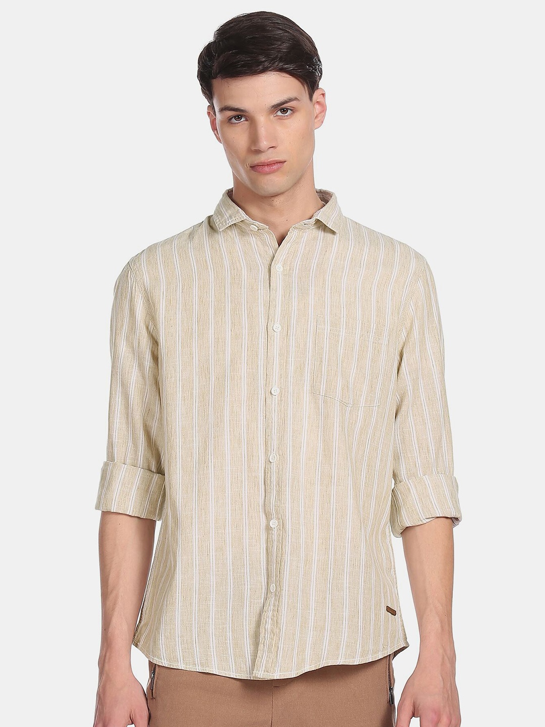 

Cherokee Men Beige Striped Casual Shirt