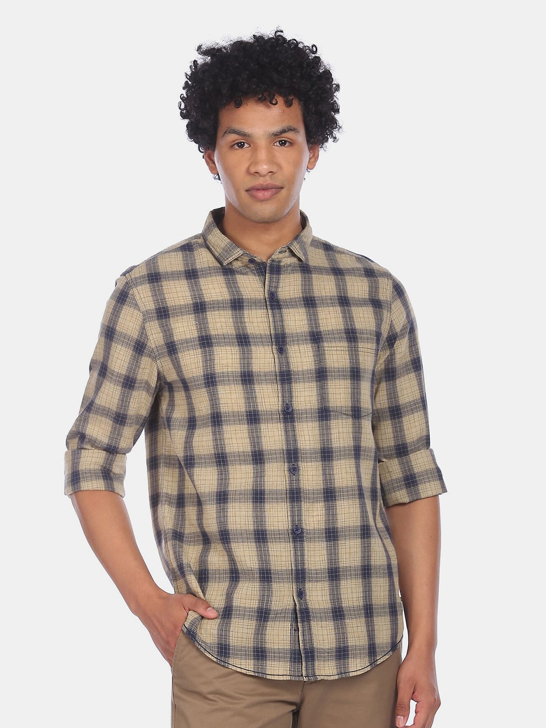 

Cherokee Men Beige Checked Casual Shirt