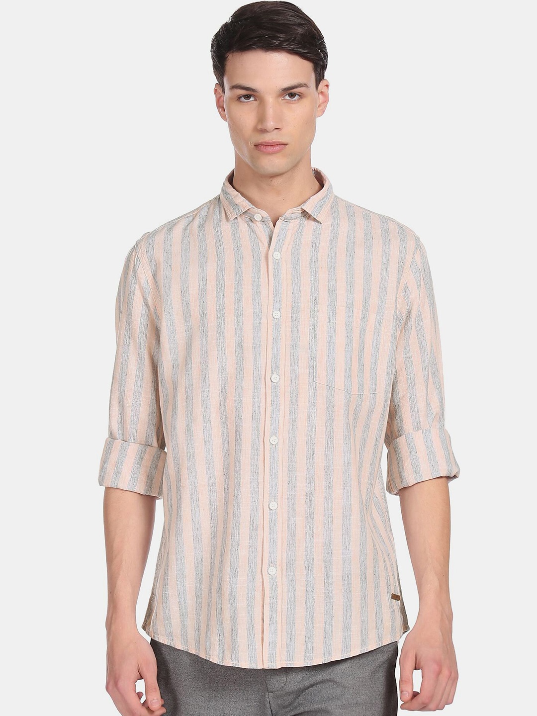 

Cherokee Men Orange & Grey greStriped Casual Shirt