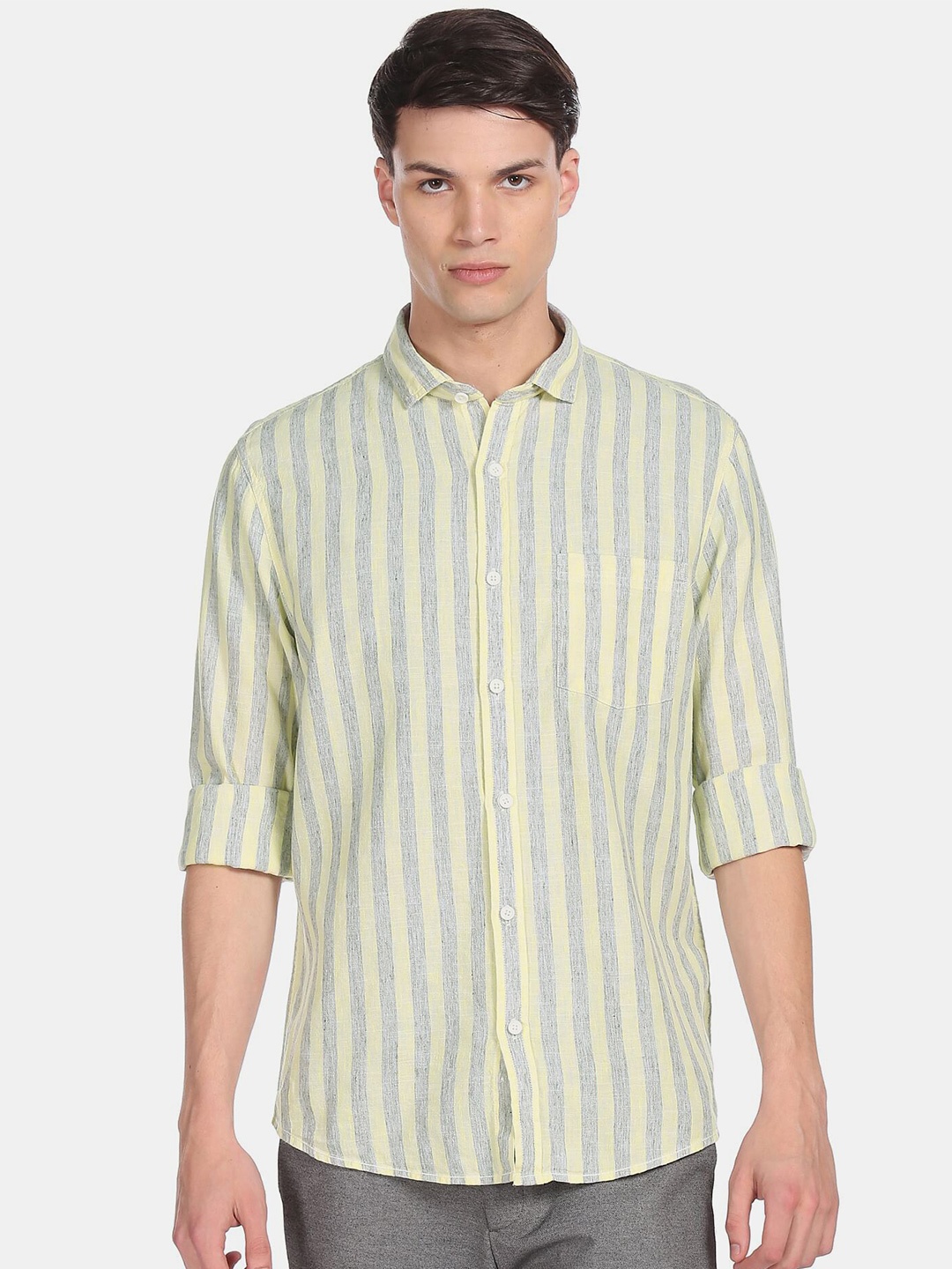 

Cherokee Men Yellow Striped Casual Shirt