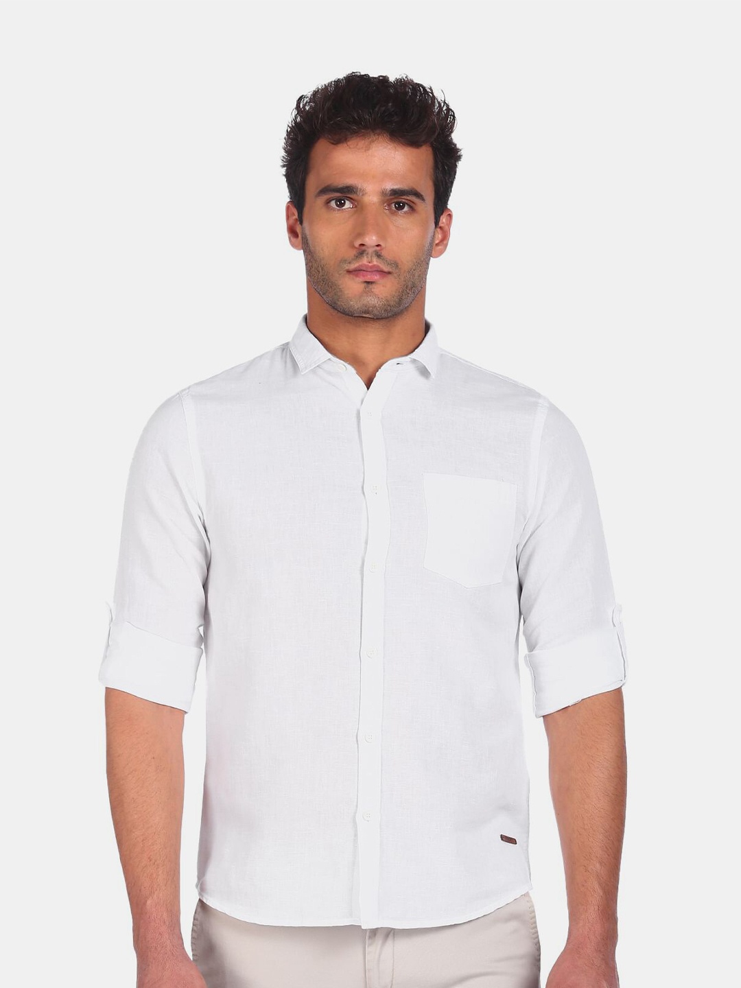 

Cherokee Men White Solid Regular Fit Casual Shirt