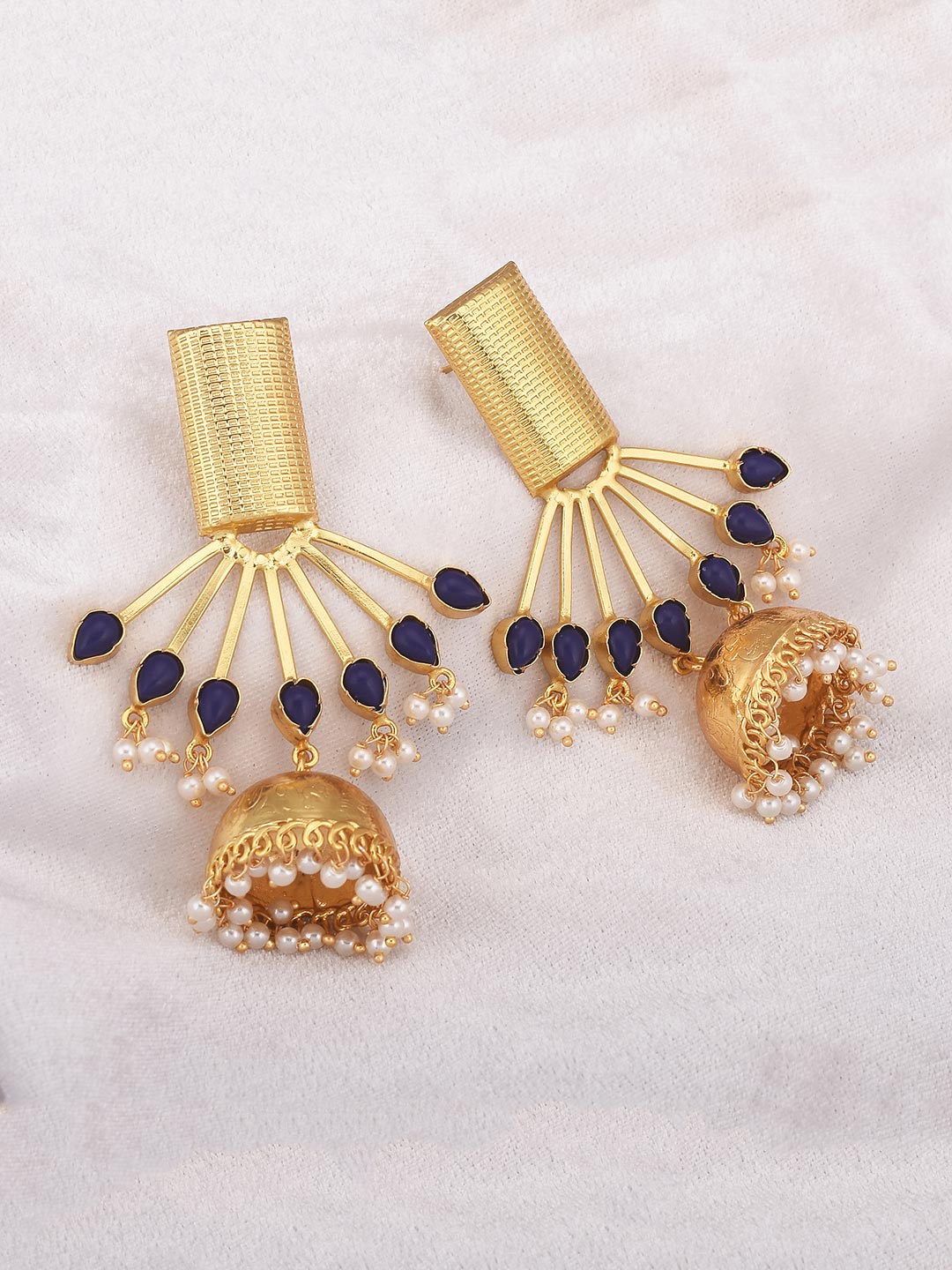 

Tistabene Gold-Toned & Navy Blue Contemporary Drop Earrings