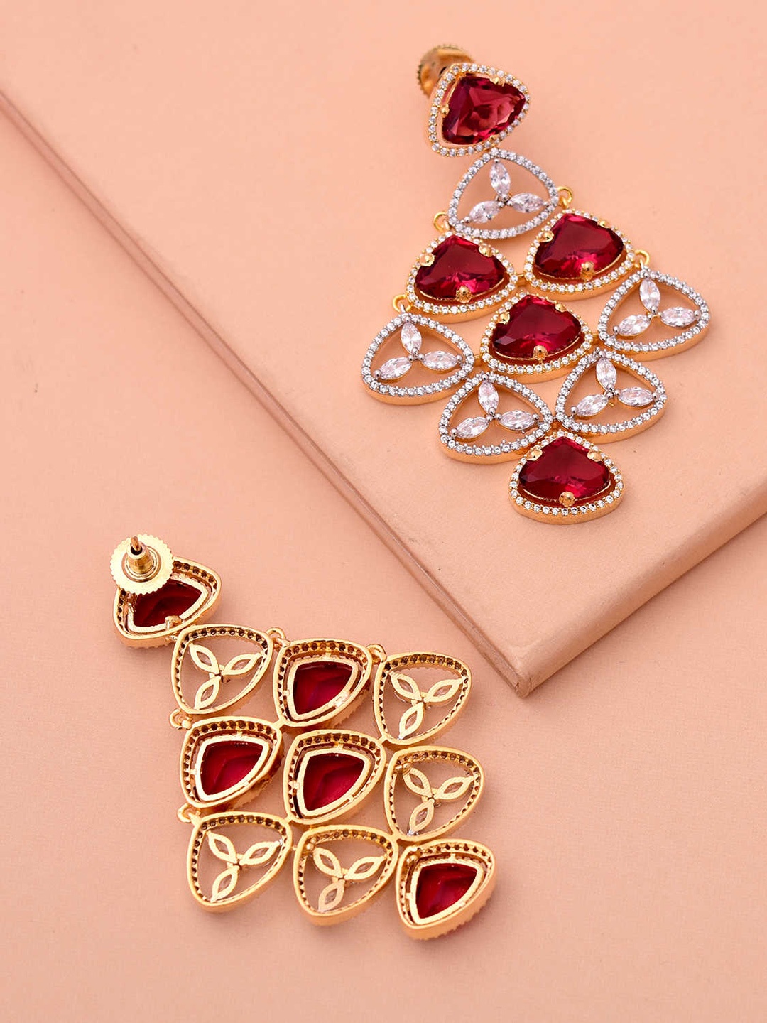 

Tistabene Gold-Toned & Red Contemporary Drop Earrings