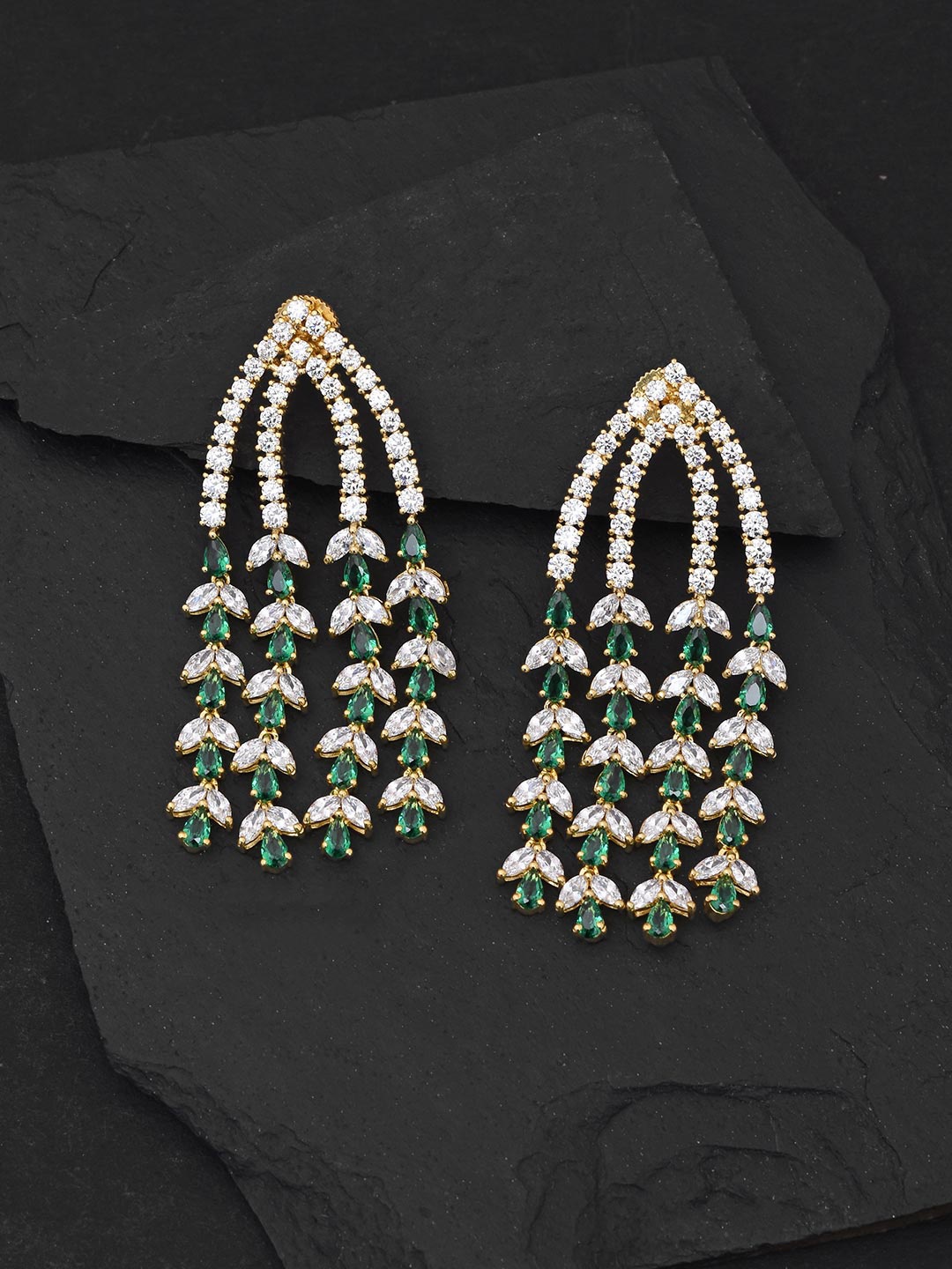 

Tistabene Gold-Toned & Green Contemporary Drop Earrings