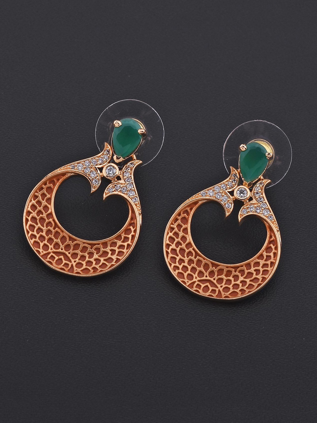 

Tistabene Green & Gold Plated Crescent Shaped Drop Earrings