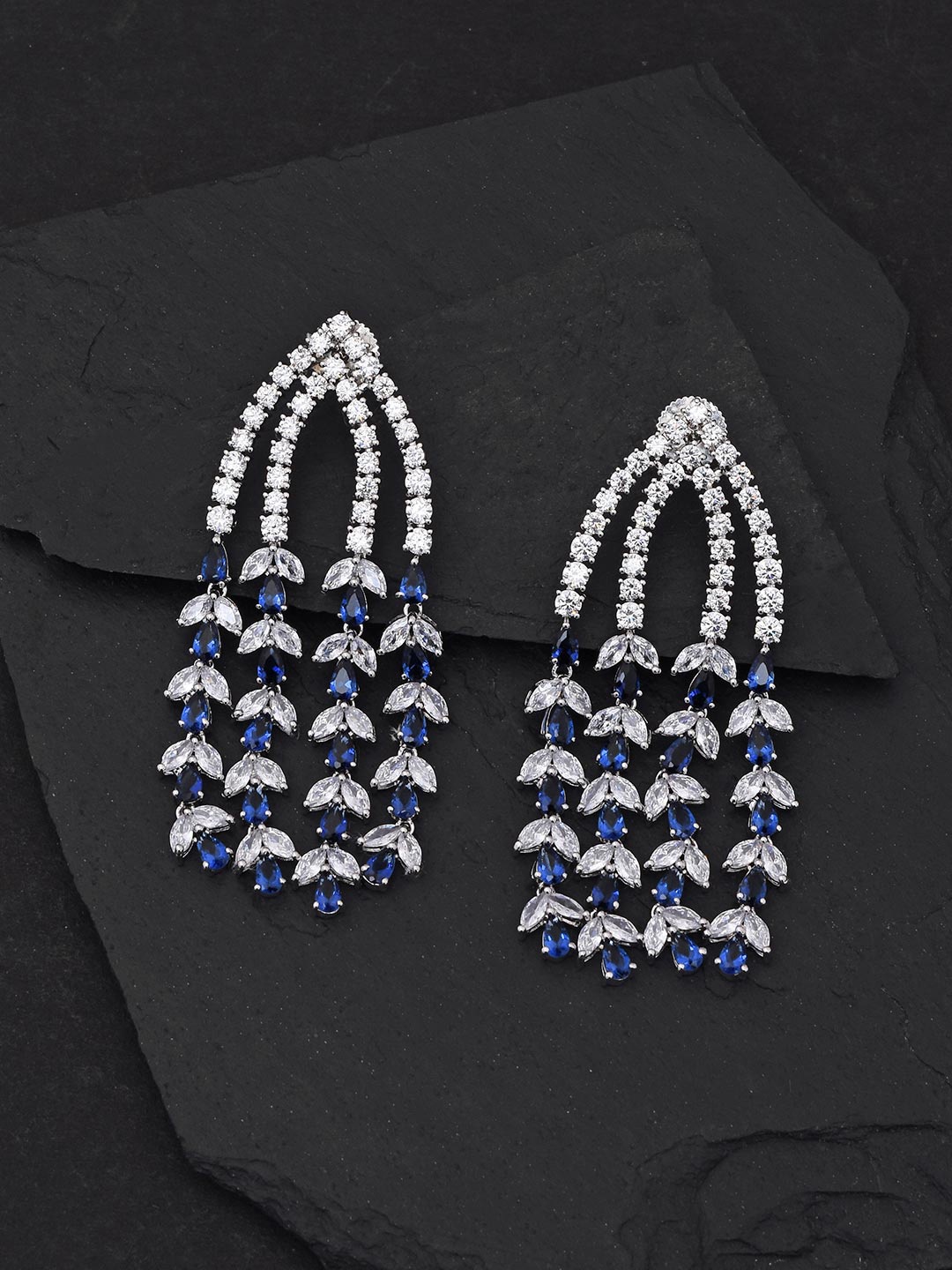 

Tistabene Blue & Silver-Toned Contemporary Drop Earrings