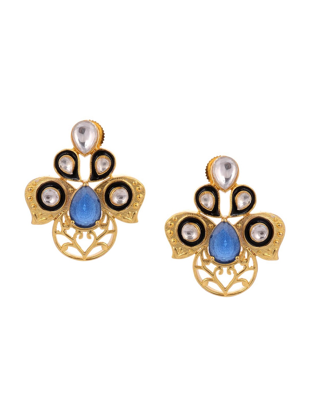 

Tistabene Blue & Gold-Plated Contemporary Enamelled Studded Drop Earrings