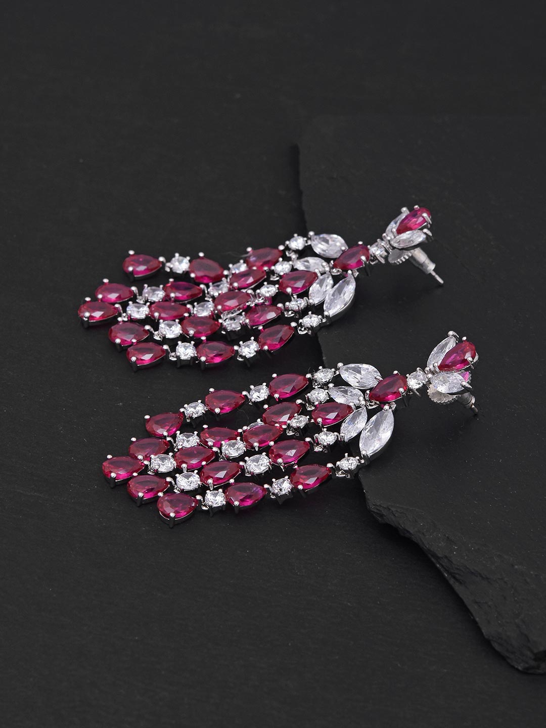 

Tistabene Red & White Silver Plated Contemporary Drop Earrings
