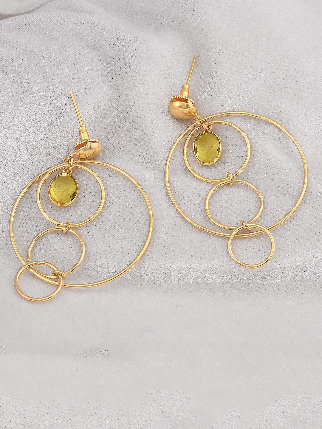 

Tistabene Green & Gold-Plated Contemporary Studded Drop Earrings
