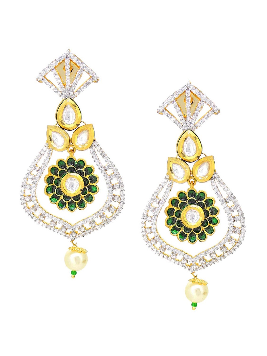 

Tistabene Green Floral Artificial Stone Studded Drop Earrings