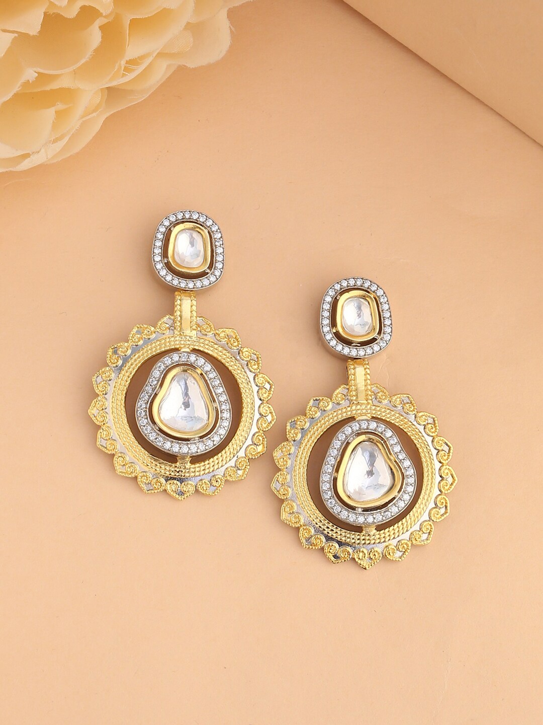 

Tistabene White & Gold-Plated Contemporary Drop Earrings